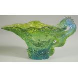 A LIULI GONG FANG GLASS DRAGON CUP, inscribed to the base, serial no. 1067/1200, 17cm long.