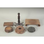 A COLLECTION OF SIX VARIOUS CHINESE HARDWOOD STANDS, various sizes, (6).