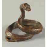A BRONZE OKIMONO OF A SNAKE, 4.5cm high.