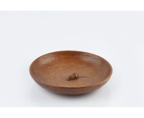 Robert Thompson of Kilburn (1876-1955)  Mouseman bowl  oak, adzed surface carved mouse signature  30cm diameter.