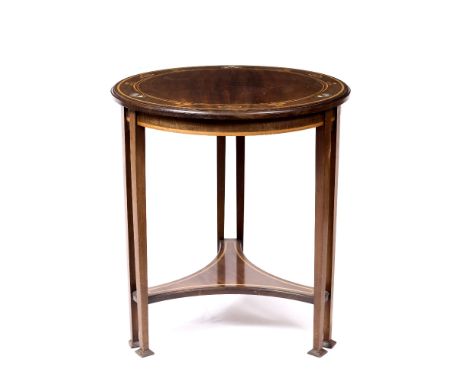 Manner of Shapland &amp; Petter Occasional table, circa 1900 mahogany, inlaid with mother of pearl, the circular top on taper