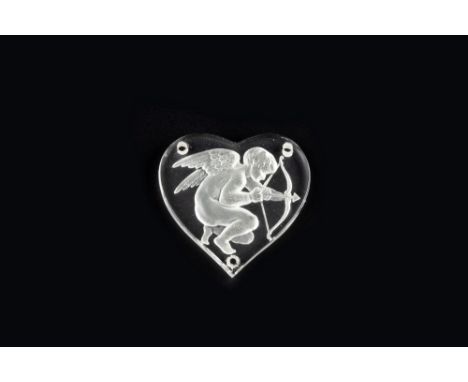 Lalique Glass pendant the heart-shaped panel depicting cupid with a bow and arrow signed 3cm long.