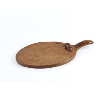 Robert Thompson of Kilburn (1876-1955)  Mouseman cheese board, circa 1940 oak, oval shaped board carved mouse signature (to b