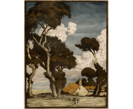 Sylvan G. Boxsius (1878-c.1941)  French farm signed in the print (lower right)  woodblock 38cm x 29cm.