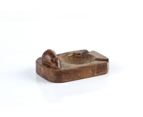 Robert Thompson of Kilburn (1876-1955)  Mouseman ash tray  oak  carved mouse signature  10cm across.