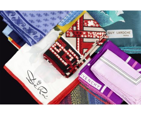 Guy Laroche Square silk flowers scarf and a collection of further silk and fabric scarves including examples by Givenchy, Jae