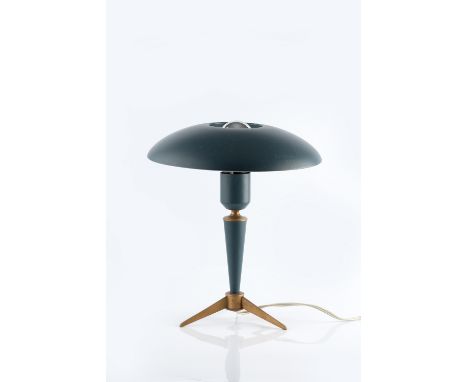 Louis Kalff (1897-1976) for Philips, Eindhoven  Tripod table lamp TL1012, designed in 1958 brass and green painted metal 28cm