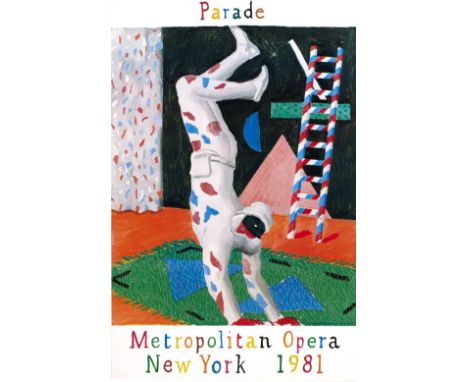 After David Hockney (b.1937) 'Parade, Metropolitan Opera New York', 1981 lithograph poster 96.5cm x 61cm, unframed.  