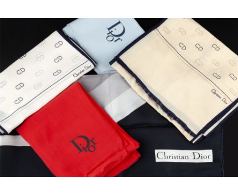 Christian Dior Square silk scarf shades of black, white and grey and four further silk scarves by Dior the first scarf 76cm l