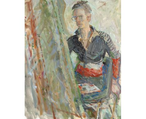 Jane Dowling (b.1925) Portrait of a student painting, circa 2005 oils on canvas 49.5cm x 39cm. Provenance: From the artist's 