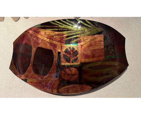 A Tony Evans art glass platter signed to base 50cm x 74cm 