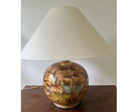 An Italian ceramic table lamp with village scene H48cm 
