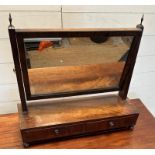 A mahogany dressing table or toilet mirror with two drawers under on bun feet