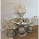 A Russell Woodard spun fibre glass table and three chairs AF