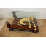 Gold Panther coffee table Neo Classical style with glass top (H50cm W140cm D95cm)