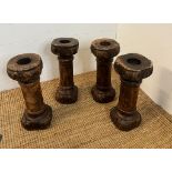 Four rustic wooden plinth candle holders H40cm