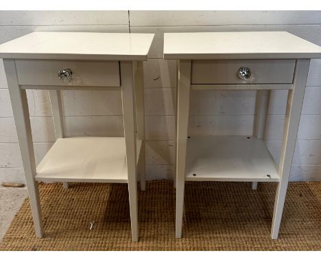 A pair of white single drawer bedsides with shelf under (H70cm W46cm D35cm)