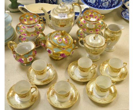 A Japanese coffee set for six, coffee pot, cream jug, sucrier and cover; a Noritake type part tea set printed with roses (2)