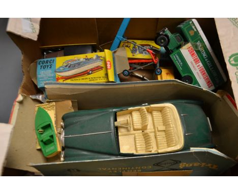 Toys - a Tri-ang Bentley Continental; Corgi boxes; a Corgi Waring & Gillow furniture van; etc