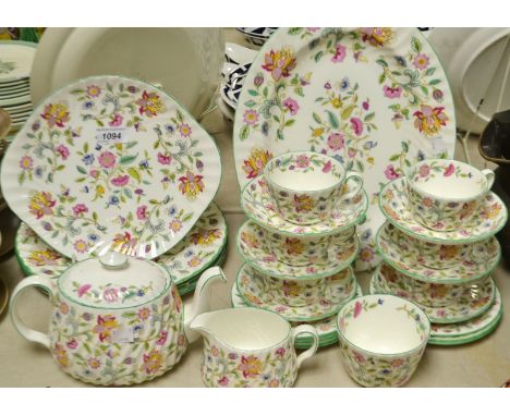 A Minton Haddon Hall six setting tea service, oval meat plate