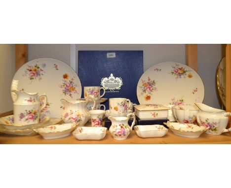 A Royal Crown Derby Posie pattern cake platter, boxed; others, coffee cups and saucers, milk and sugar, cream jugs, trinket d