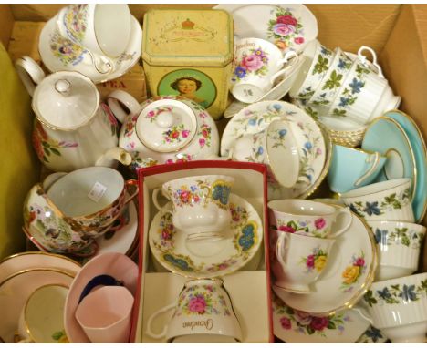 A Royal Albert Brigadoon pattern tea cup and saucer; other decorative floral cups and saucers, similar; qty