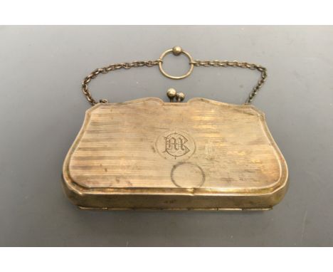 A George V silver evening bag, engine turned serpentine body, chain link suspension, Birmingham 1917