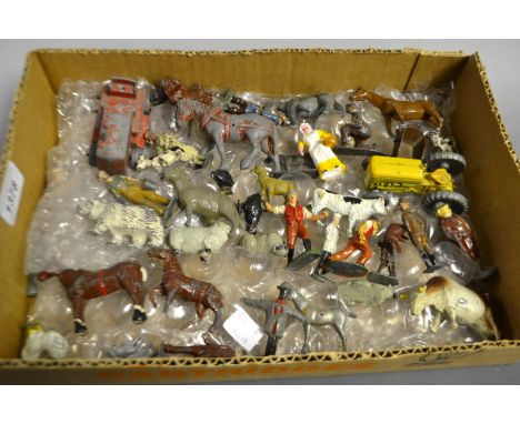 Hollow Cast Toys - metal farming figures and animals-  farmer and wife, farm hands, scarecrow, sheep, horses, cattle, pigs, c