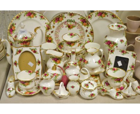 Royal Albert Old Country Roses - coffee pot, cups and saucers, dinner plates (2), photograph frames (2), perfume atomiser, tr