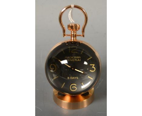 A Radiomir Panerai-type table clock, eight-day movement, stand en suite, boxed with certificate 
