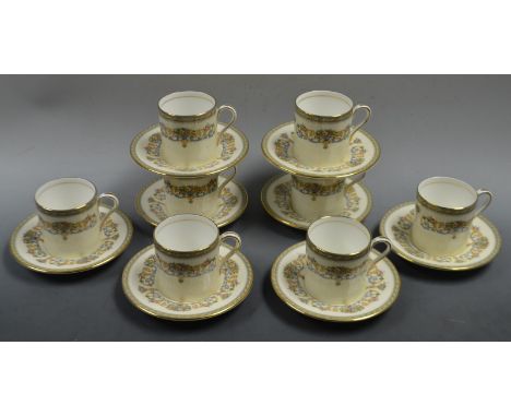 A set of eight Aynsley Henley pattern coffee cups and saucers, printed mark