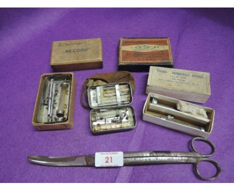 A selection of vintage medical and dentistry items including Record Hypodermic needle and contents