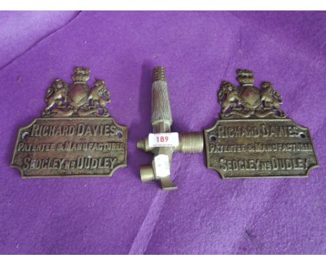 A pair of vintage cast brass plaques for Manufacturer Sedgley Nr Dudley