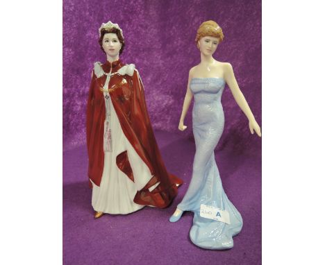 Two vintage ceramic figures one by Royal Doulton Princess Dianna and The Queen by Royal Worcester