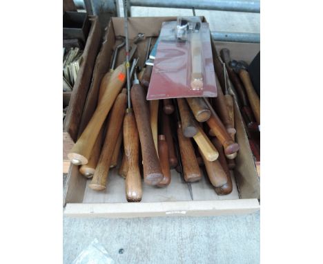 A selection of wood turning chisels and tools 