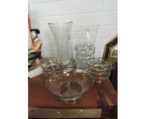 A selection of vintage clear cut and crystal glass wares 