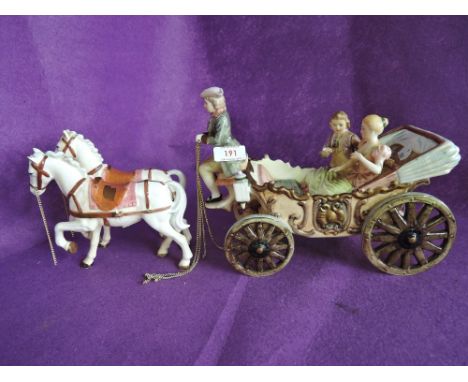 A vintage horse and carriage figurine with music box workingsReins and harness both without ends links so not attached. Plent