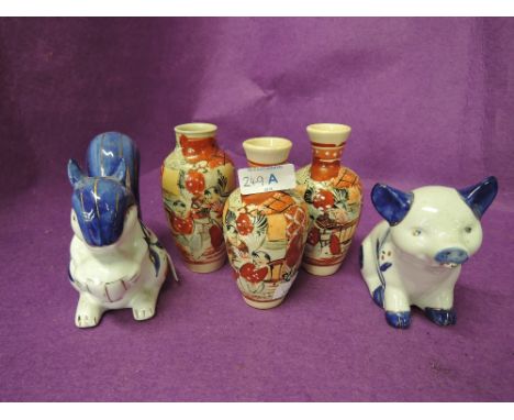 A selection of vintage ceramics including three small Oriental Satsuma style vase