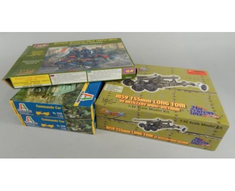 An ICM French-German War French line infantry 1:35 model set, an Ultimate Soldier 32XM59 Long Tom Artillery Vietnam gun, two 