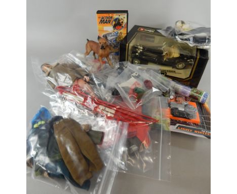 Various modern Action Man, to include clothing accessories, video, Burago Mercedes Benz, battles ships and an Airfix Premier 