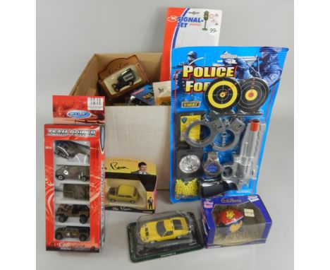 Various die-cast vehicles, etc., to include Corgi Mr Bean 61211 mini, Readers Digest set, Team Power Welly, army set, hard bo