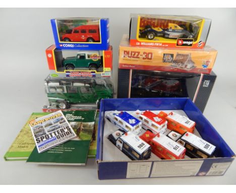 Various modern die cast etc., Burago Williams FW14 racing car, Eagle 1:18 scale die cast metal model, off roader Land Rover, 