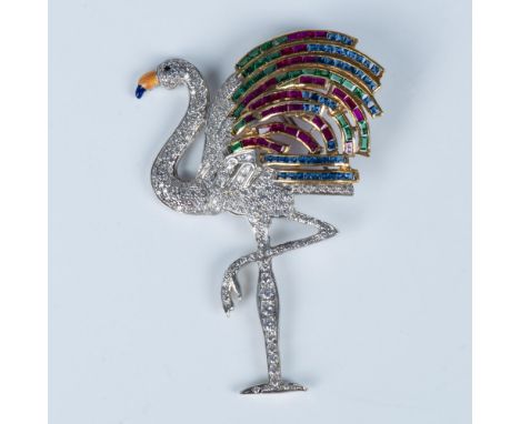 This brooch is anÂ&nbsp;Exact copy of Duchess of Windsor. Iconic flamingo on one leg in an array of colorful Swarovski crysta