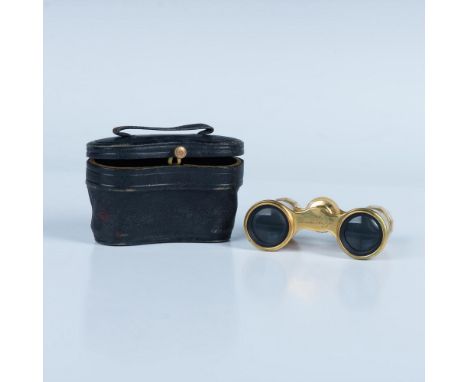 These vintage binocular opera glasses have Mother of Pearl tiling with brass accents and telescoping lenses. They have a curs