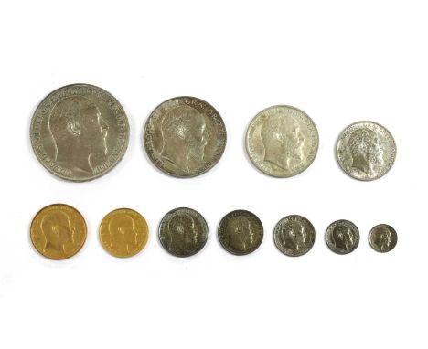 Coins, Great Britain, Edward VII (1901-1910), Coronation Specimen 'Short Set', 1902, Sovereign to Maundy Penny complete in ca