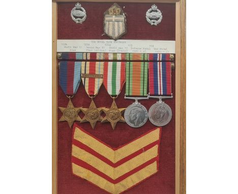 WWII 8th Army medal group of five with tank regiment badges and sergeants strips&nbsp;