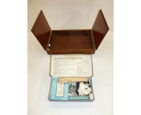 'The Householders' First Aid Case for A.R.P', boxed and a wooden lidded box the lid marked 'R.H. Owen Esq, 2nd Batt South Lan
