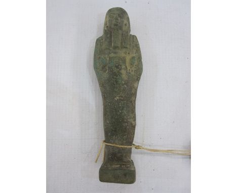 Egyptian blue glazed faience Ushabti&nbsp;in typical mummified form, 26th Dynasty, 12cm high approx, with swing label dated 7