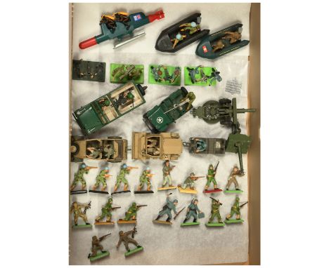Britains, Britains Deetail &amp; Crescent - A Group of Unboxed Vehicles &amp; Figures. Includes: 9783 'German Scout Car'; 978