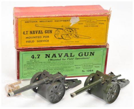 Britains - A Pair of Boxed Naval Guns. Comprising: 2 x Set 1264 '4.7" Naval Gun'. 1932 &amp; 1954 versions. Earlier version i